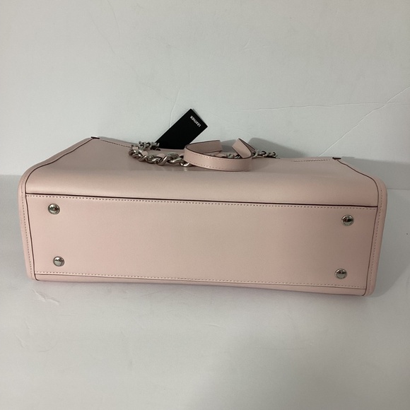 NWT KARL LAGERFELD LARGE BAG TOTE SATCHEL POWDER PINK LEATHER SILVER CHAIN - Picture 4 of 12